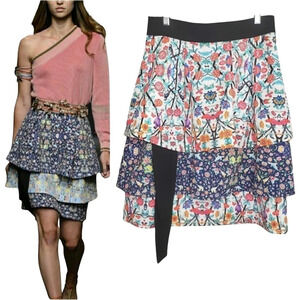 Miahatami 3-Tiered Vibrant Skirt NWT Midi Skirt Designer Floral Luxury Runway
